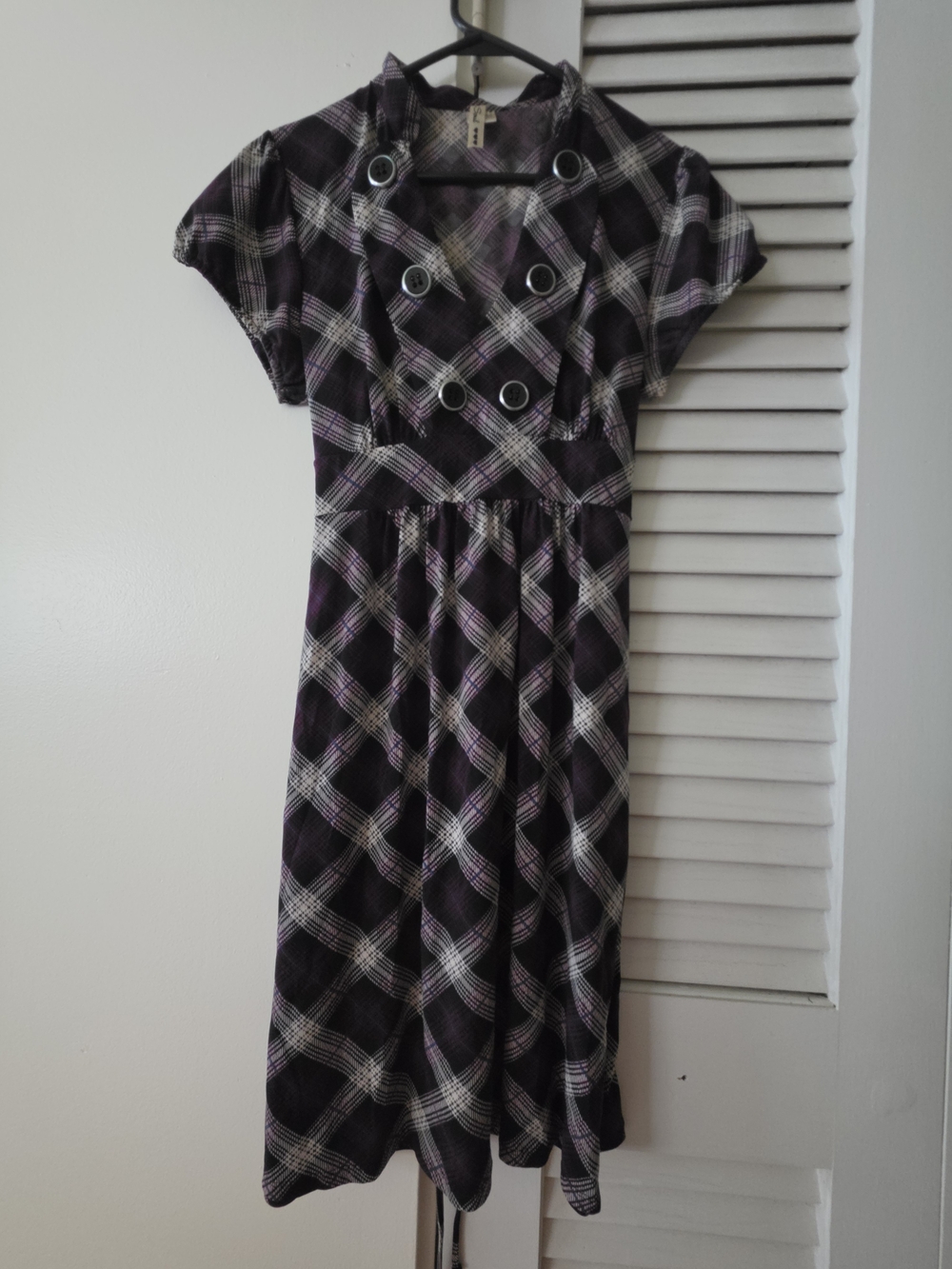 Plaid Short-Sleeve Midi Dress